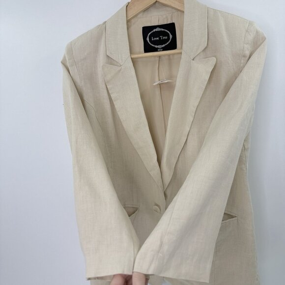 NWT Love Tree Jacket Juniors WOMEN’s Beige 100% Linen Blazer Beachy Career Sz L - Picture 5 of 10